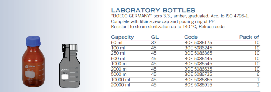 實驗室瓶，琥珀色